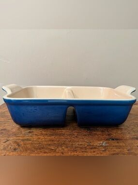 RARE! Le Creuset Heritage Divided Stoneware Baking Dish – Marseille Blue